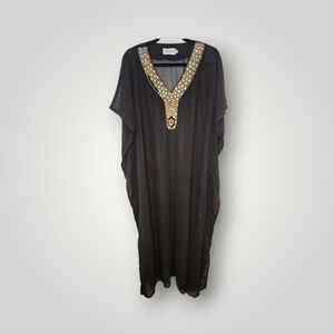 Elegant Black Embellished Kaftan Dress